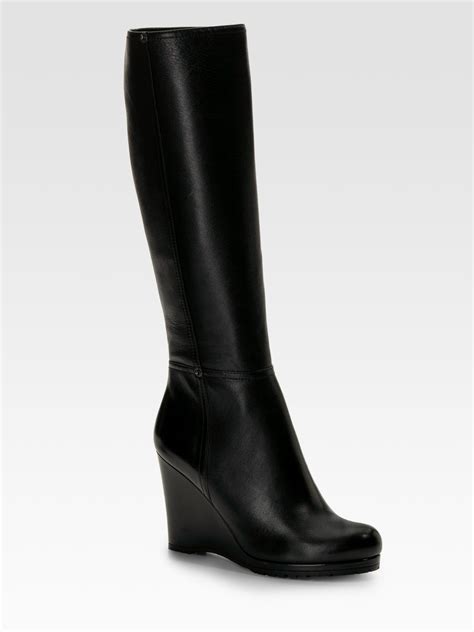 prada tall leather wedge boots|Prada snakeskin boots.